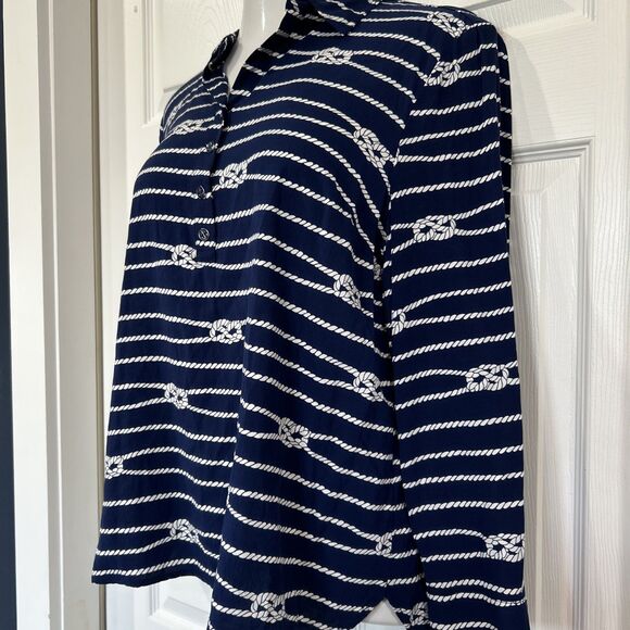 Talbots Nautical Sailor Knot Blue Tunic Blouse Top Womens XL Petite - Picture 2 of 13